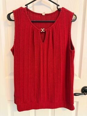 Nineshin Red Ribbed Sleeveless Sweater Knit Top Size Large